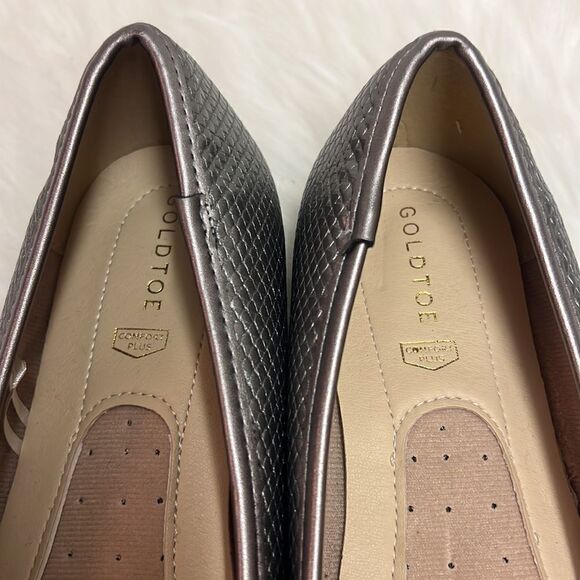Gold Toe Ballet Graphite Snake Embossed Ballet Flats Size 8.5W BIN 15 - Picture 7 of 9